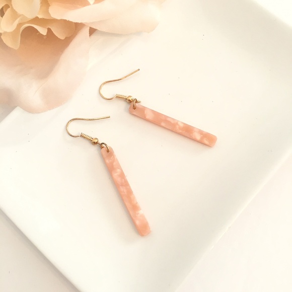 Pink Tortoise Shell Bar Minimalist Dangle Earrings - Picture 1 of 6